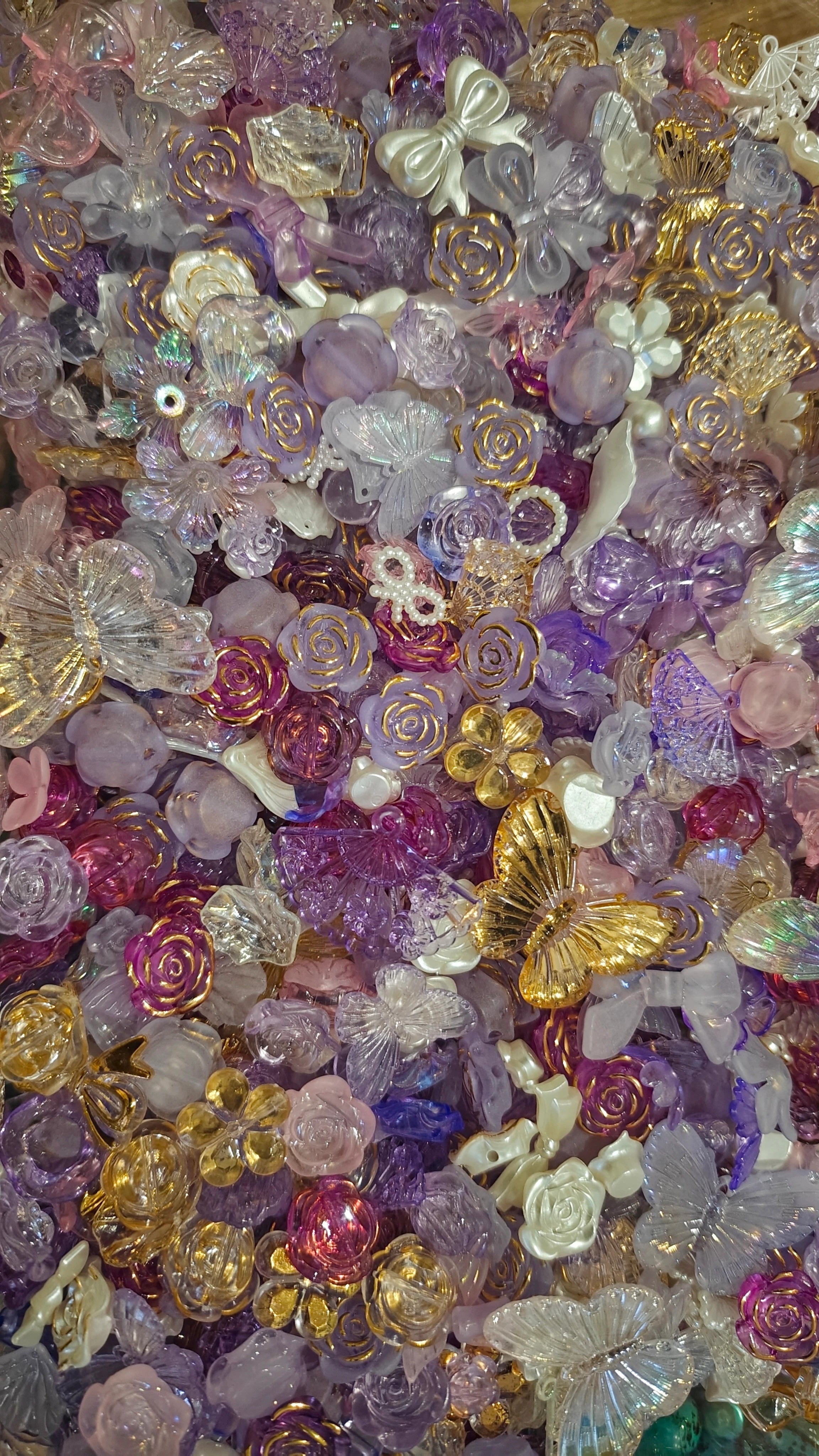 Floral Iridescent Purple Flower & Butterfly Charms