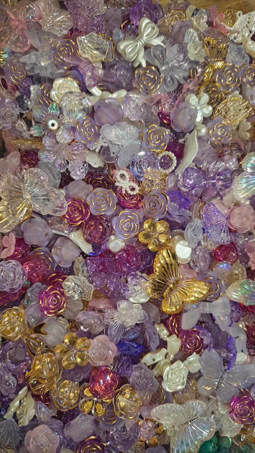 Floral Iridescent Purple Flower & Butterfly Charms