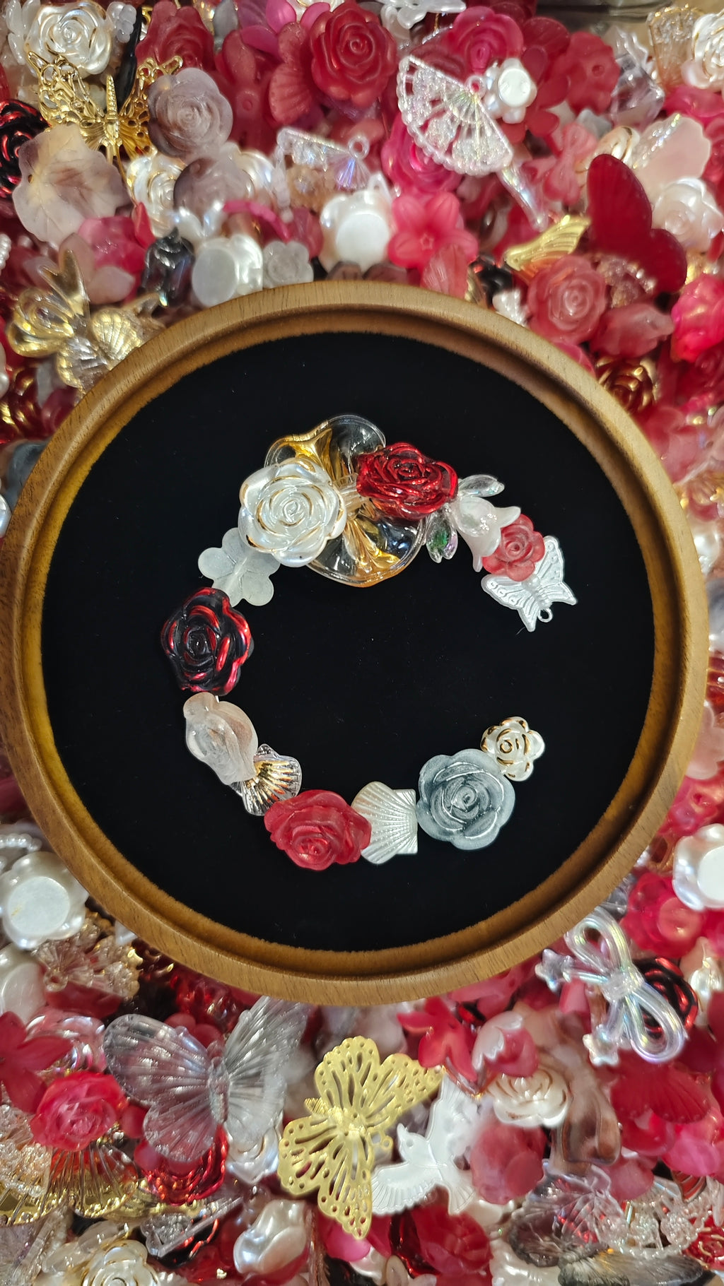 Floral Vintage Red Rose Butterfly Mixed Acrylic Charms