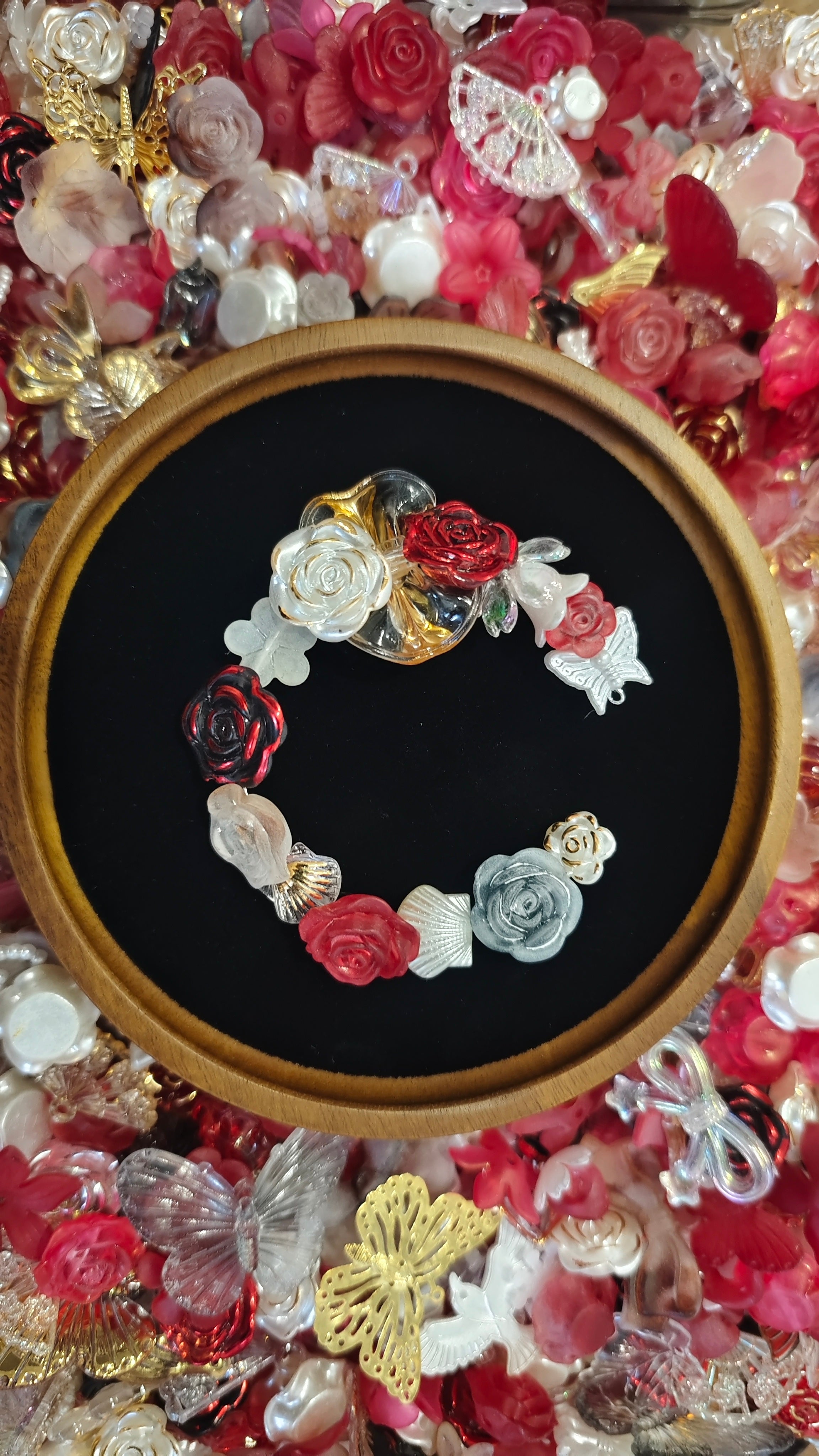 Floral Vintage Red Rose Butterfly Mixed Acrylic Charms